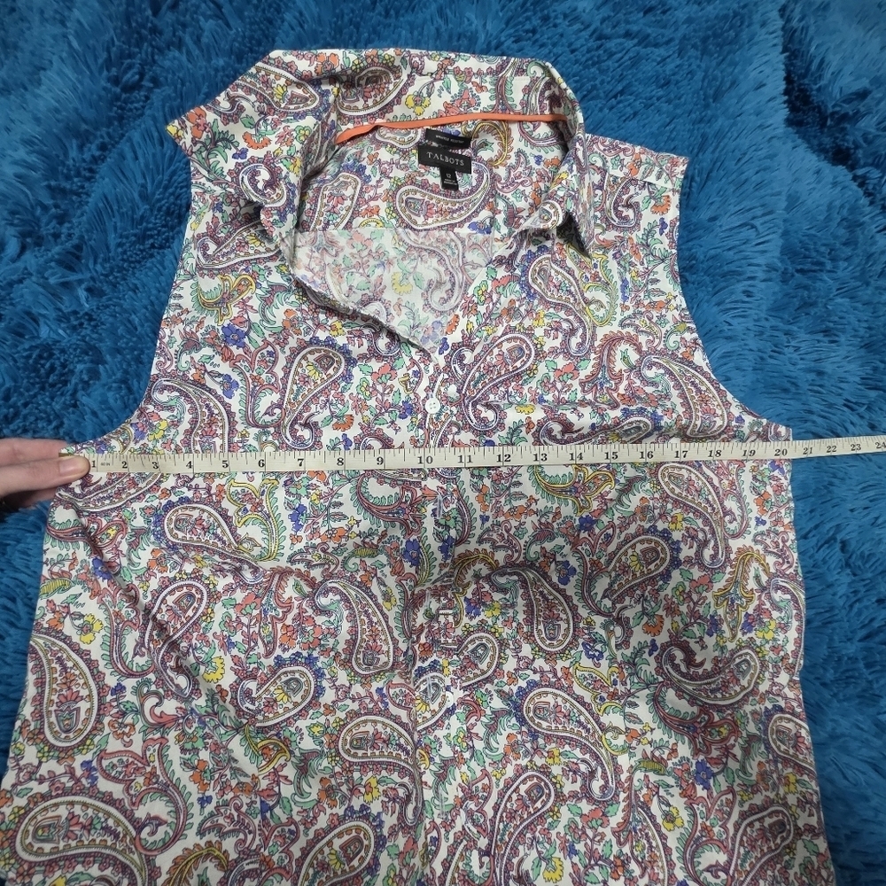 Talbots Paisley Botton Down Wrinkle Resistant Sleeveless Blouse Size 12 - Picture 8 of 8